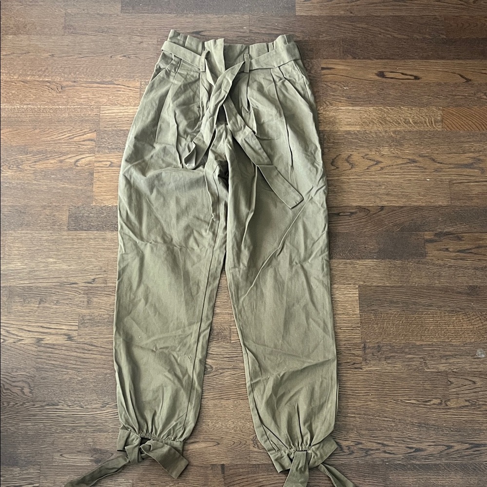 Women's Olive Tie-Waist Trousers
